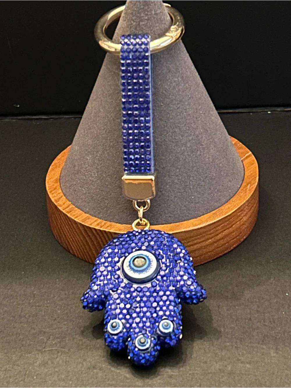 Royal Blue Crystal Hamsa Evil Eye 🧿 Bag Charm Keychain with Gold Hardware NWOT